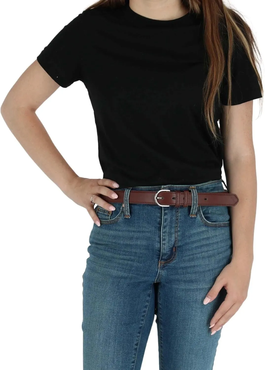 CTM Women's Leather 1 1/8 Inch Dress Belt
