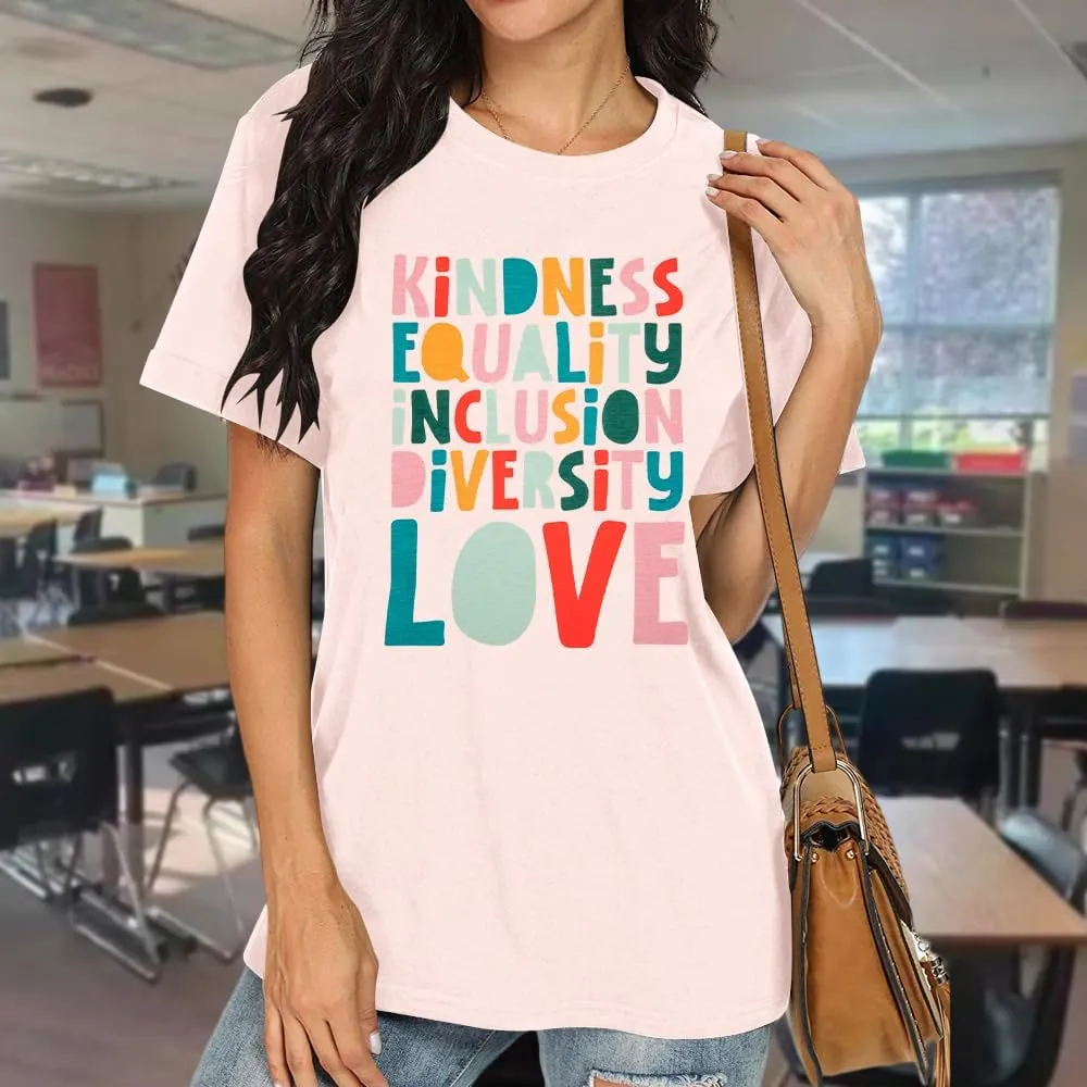 Kindness Teacher Shirt Women Special Education Shirts Teacher Life Love T-Shirt Inspirational Letter Print Tee Top