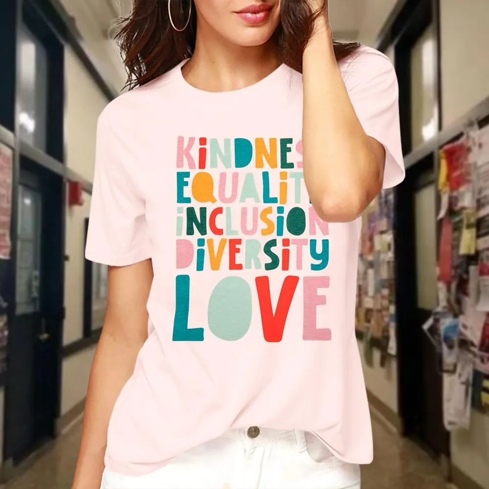 Kindness Teacher Shirt Women Special Education Shirts Teacher Life Love T-Shirt Inspirational Letter Print Tee Top