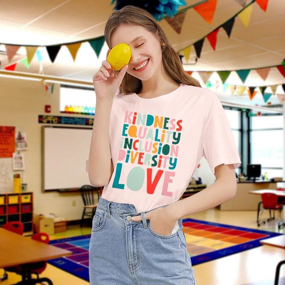 Kindness Teacher Shirt Women Special Education Shirts Teacher Life Love T-Shirt Inspirational Letter Print Tee Top