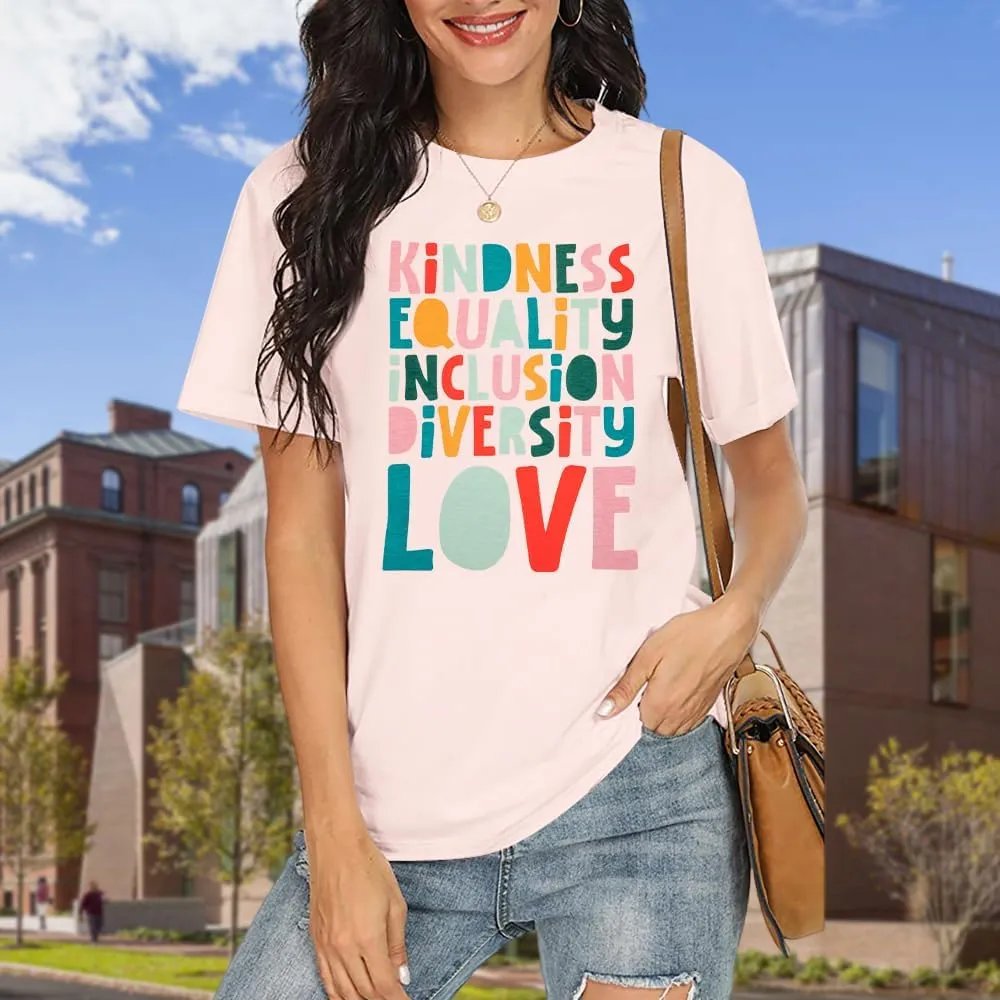 Kindness Teacher Shirt Women Special Education Shirts Teacher Life Love T-Shirt Inspirational Letter Print Tee Top
