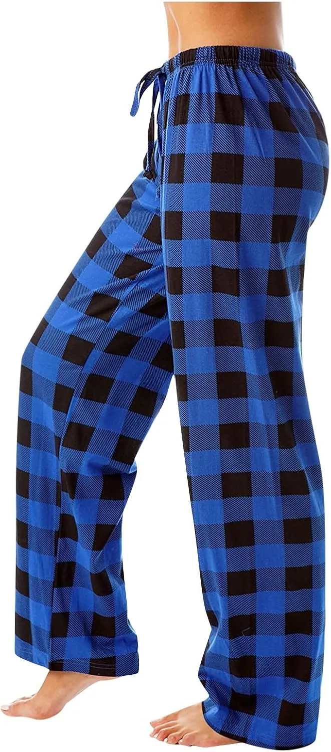 Ladies Drawstring Plaid Printed Casual Dressy Loose Fit Fashion Pants