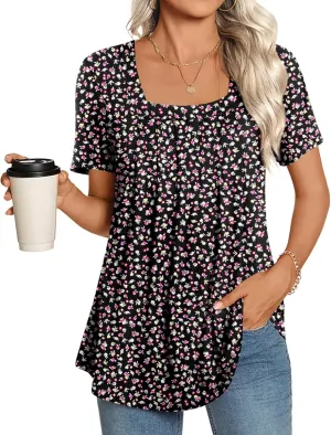 LONGYUAN Womens Tunic Tops 2025 Summer Casual Square Neck Shirts S-3XL