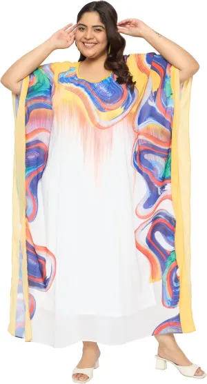 Plus Size Women Kaftan Round Neck Georgette Maxi Gown Cover Up Dress for Special Occasions
