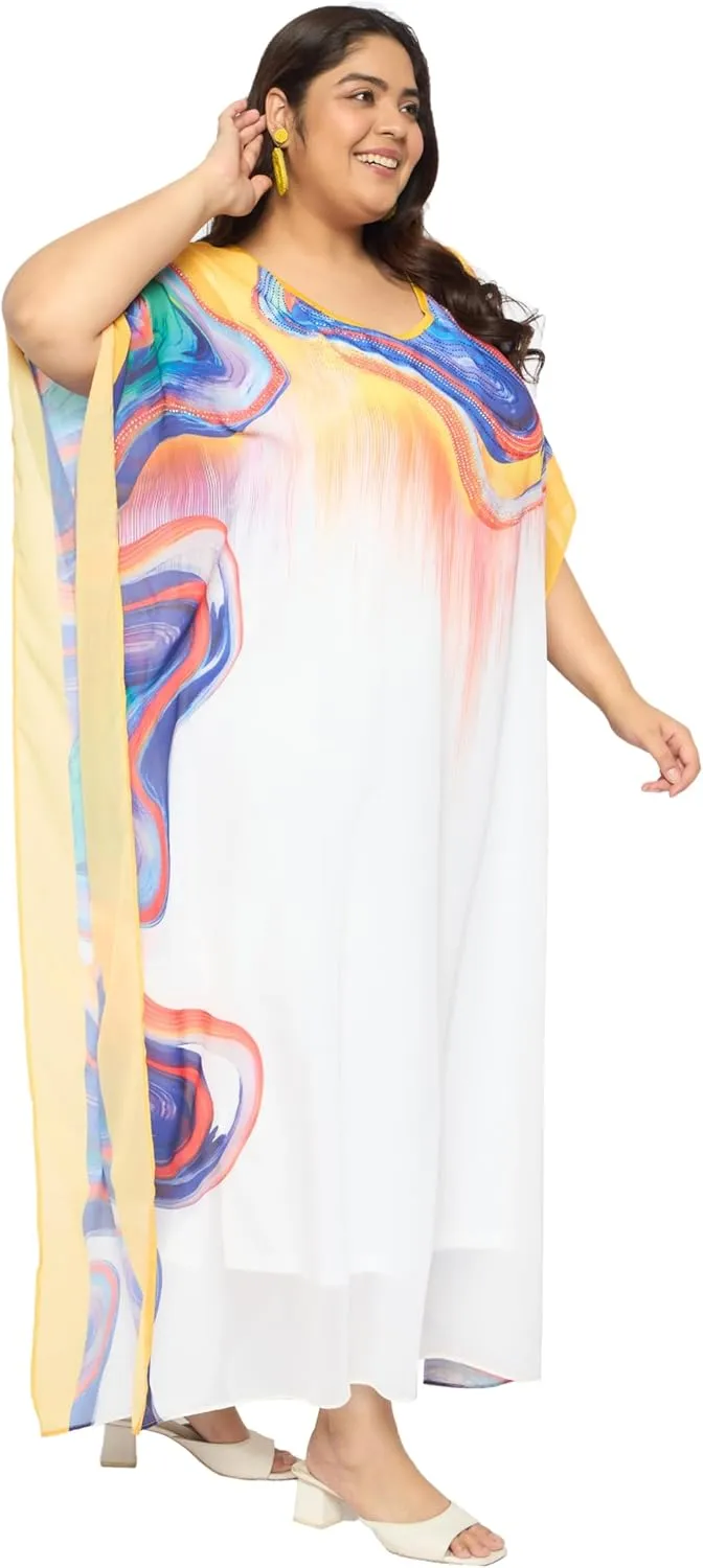 Plus Size Women Kaftan Round Neck Georgette Maxi Gown Cover Up Dress for Special Occasions