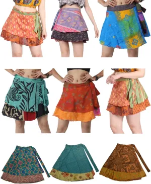 Wevez Pack of 3 Pcs Original Two Layer Printed Wrap Around Skirts (Micro Mini (16 inches Length))