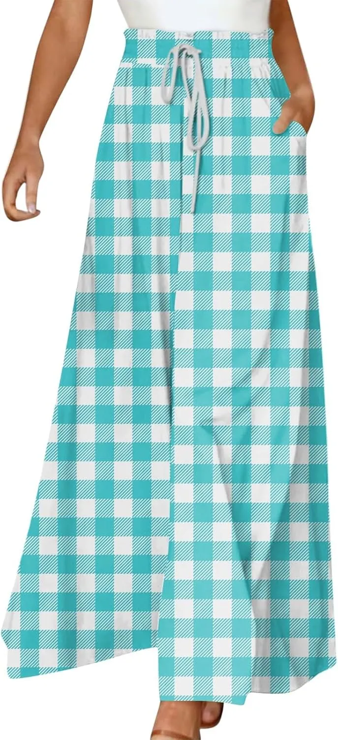 Wide Leg Pants Woman Summer 2025 Flowy High Waisted Trousers Baggy Drawstring Beach Pant with Pockets